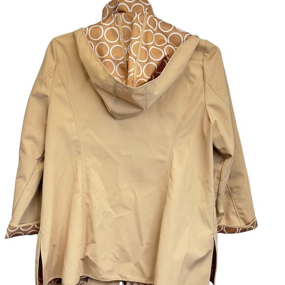 DENNIS by Dennis Basso Tan Jacket L Full Zip Rain Coat Detachable Hood Lined - Picture 5 of 13